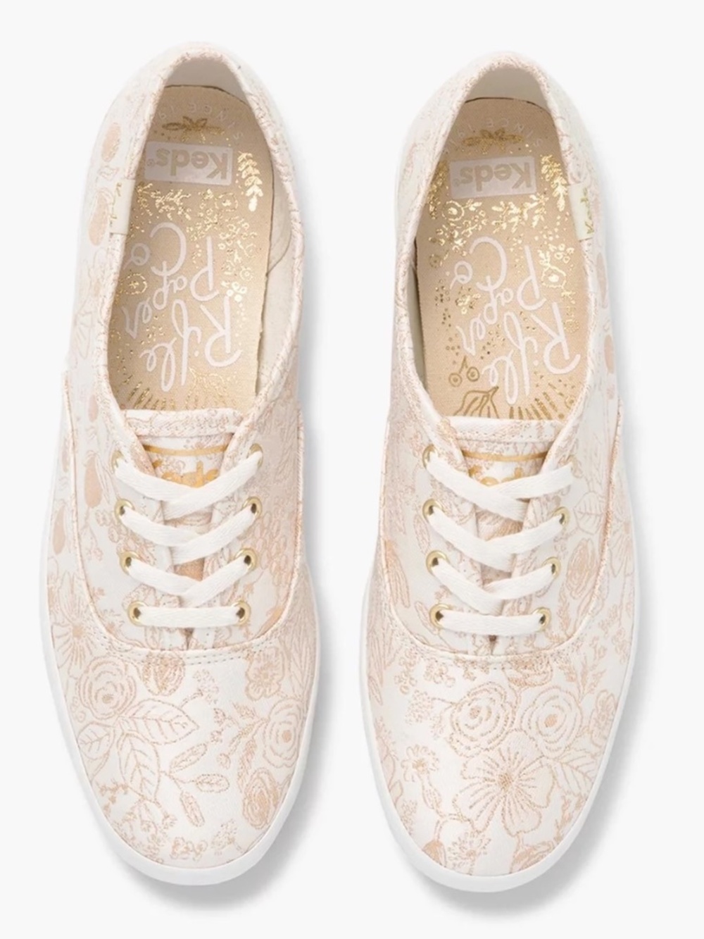 Rifle Paper Co. x Keds Colette Jacquard Champion Sneakers White & Gold — 9.5